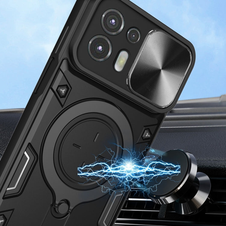 For Motorola Edge 20 Lite CD Texture Sliding Camshield Magnetic Holder Phone Case(Black)