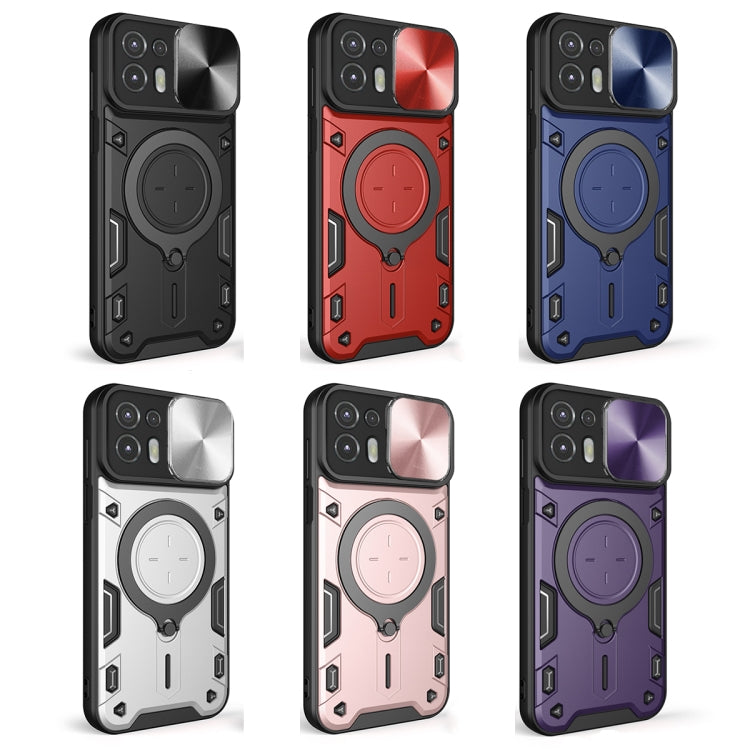 For Motorola Edge 20 Lite CD Texture Sliding Camshield Magnetic Holder Phone Case(Blue)