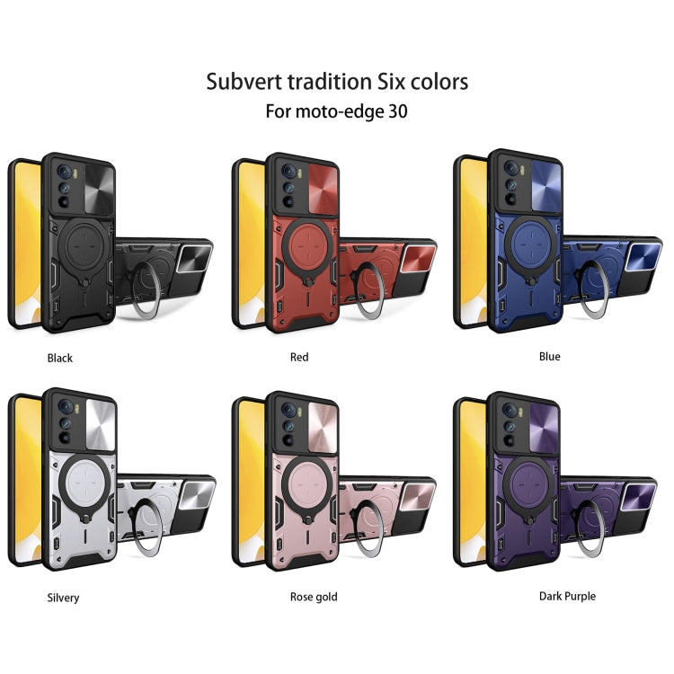 For Motorola Edge 30 CD Texture Sliding Camshield Magnetic Holder Phone Case(Silver)