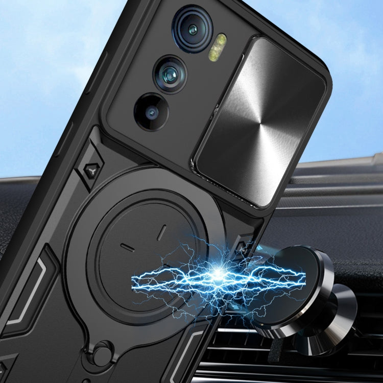 For Motorola Edge 30 CD Texture Sliding Camshield Magnetic Holder Phone Case(Silver)