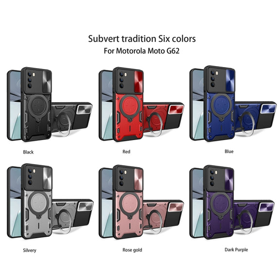 For Motorola Moto G62 CD Texture Sliding Camshield Magnetic Holder Phone Case(Black)