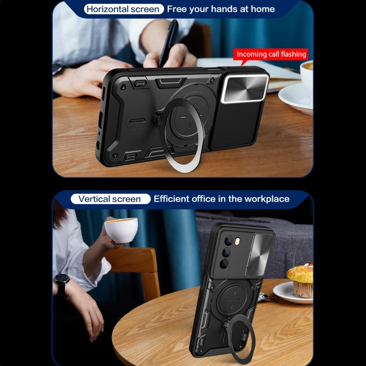 For Motorola Moto G62 CD Texture Sliding Camshield Magnetic Holder Phone Case(Blue)