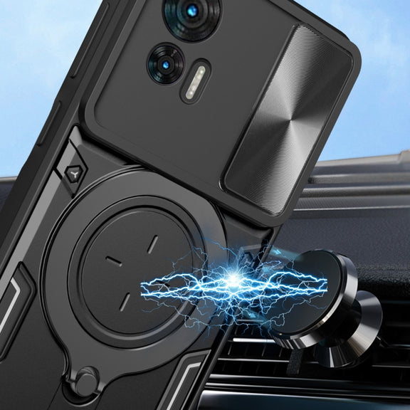 For Motorola Edge 30 Neo CD Texture Sliding Camshield Magnetic Holder Phone Case(Black)