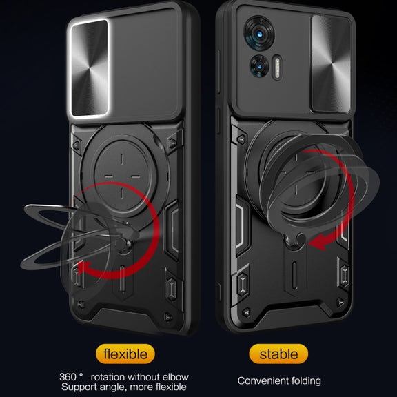 For Motorola Edge 30 Neo CD Texture Sliding Camshield Magnetic Holder Phone Case(Black)