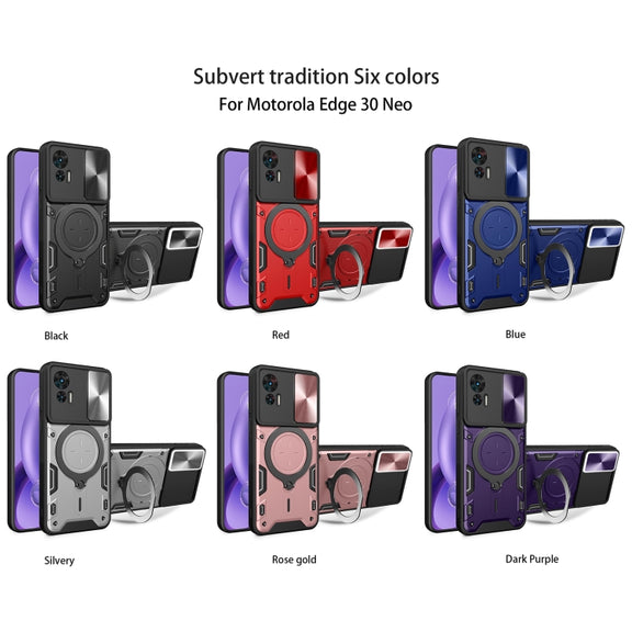 For Motorola Edge 30 Neo CD Texture Sliding Camshield Magnetic Holder Phone Case(Red)