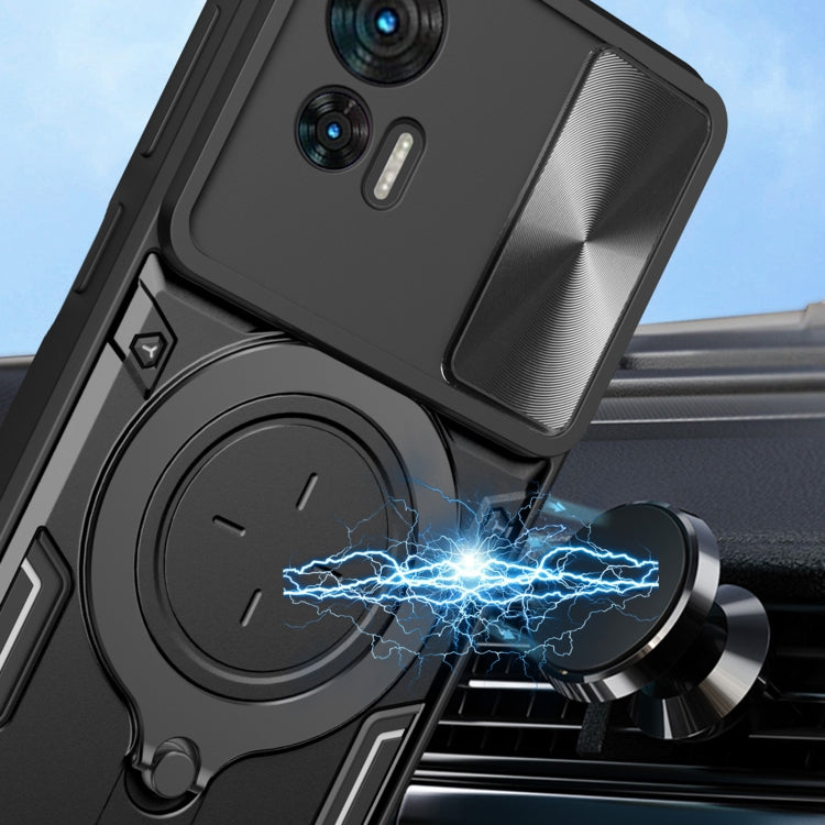 For Motorola Edge 30 Neo CD Texture Sliding Camshield Magnetic Holder Phone Case(Blue)