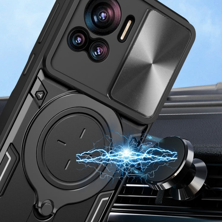 For Motorola Edge 30 Ultra CD Texture Sliding Camshield Magnetic Holder Phone Case(Black)