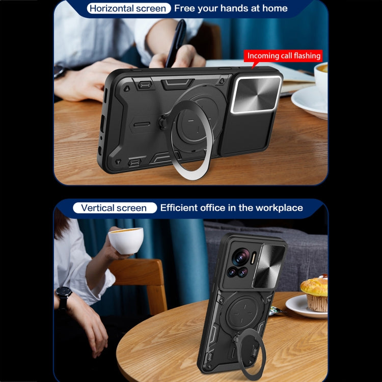 For Motorola Edge 30 Ultra CD Texture Sliding Camshield Magnetic Holder Phone Case(Black)