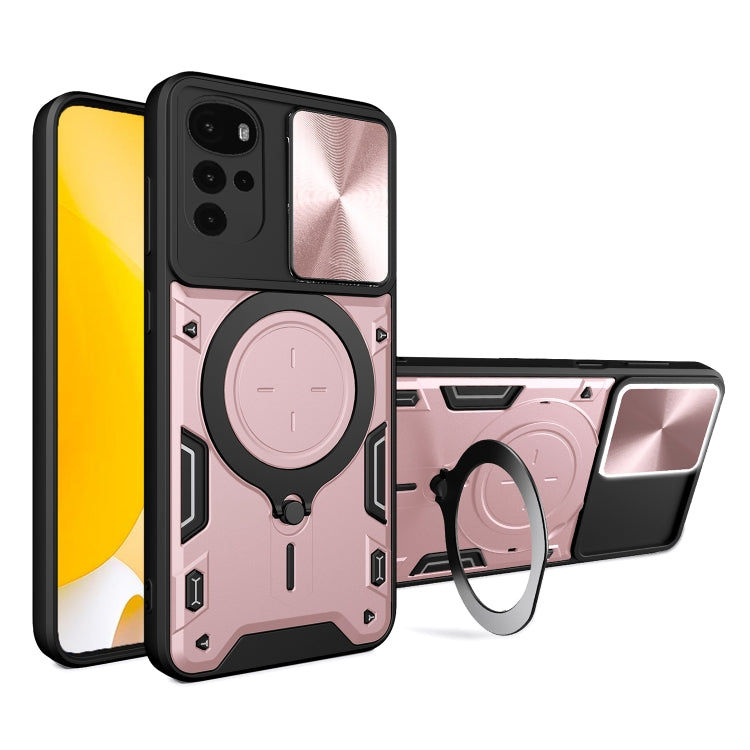 For Motorola Moto G22 / E32 CD Texture Sliding Camshield Magnetic Holder Phone Case(Pink)