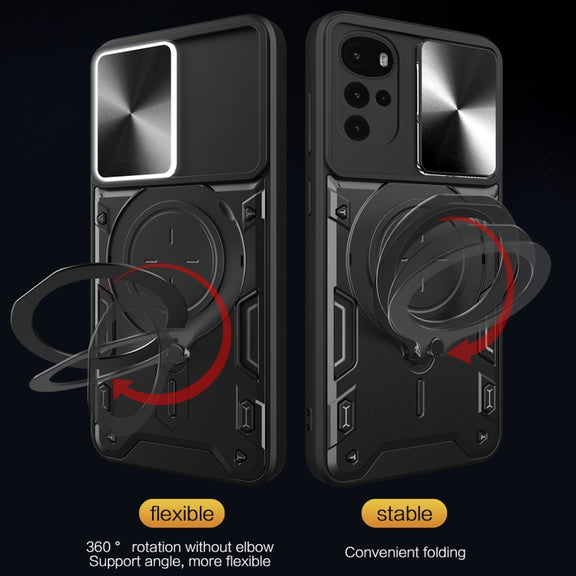 For Motorola Moto G22 / E32 CD Texture Sliding Camshield Magnetic Holder Phone Case(Black)