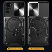 For Motorola Moto G22 / E32 CD Texture Sliding Camshield Magnetic Holder Phone Case(Black)