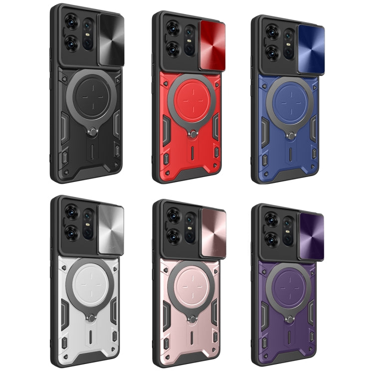 For Motorola Edge 50 Pro Global CD Texture Sliding Camshield Magnetic Holder Phone Case(Pink)