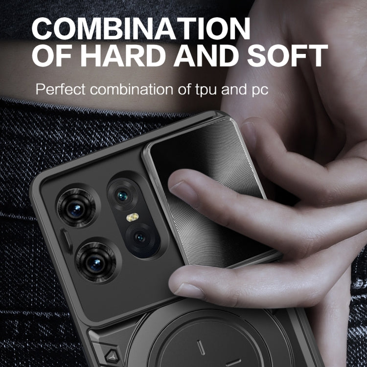 For Motorola Edge 50 Pro Global CD Texture Sliding Camshield Magnetic Holder Phone Case(Black)