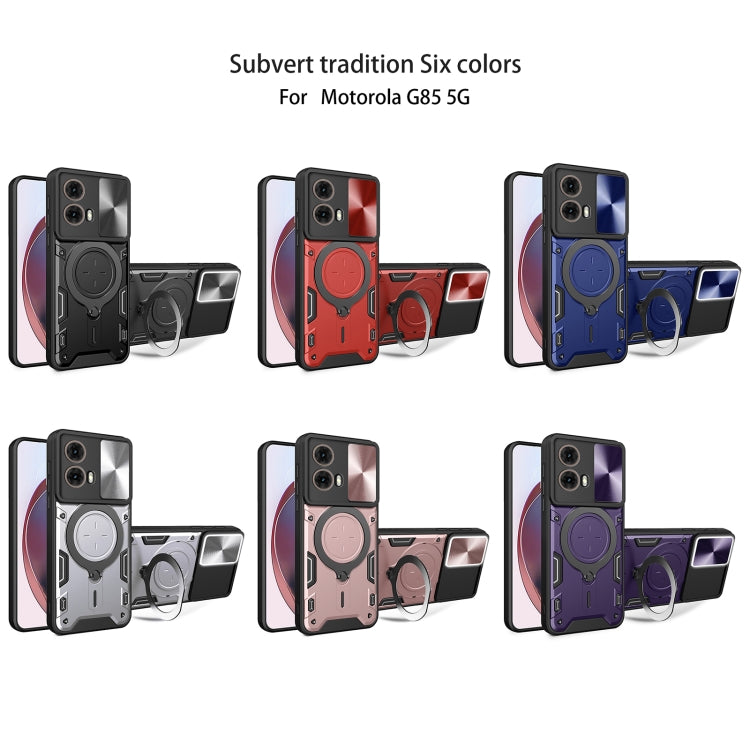 For Motorola Moto G85 CD Texture Sliding Camshield Magnetic Holder Phone Case(Blue)