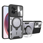 For Motorola Moto G55 CD Texture Sliding Camshield Magnetic Holder Phone Case(Silver)