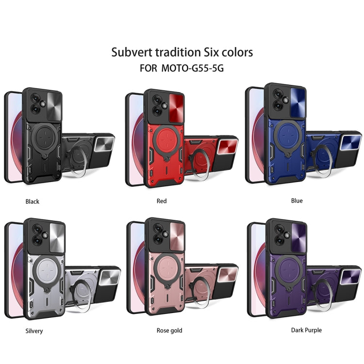 For Motorola Moto G55 CD Texture Sliding Camshield Magnetic Holder Phone Case(Silver)