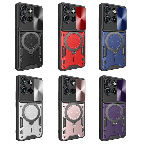 For Motorola Edge 50 Neo CD Texture Sliding Camshield Magnetic Holder Phone Case(Red)
