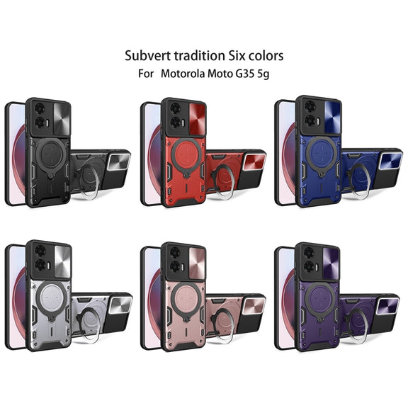 For Motorola Moto G35 CD Texture Sliding Camshield Magnetic Holder Phone Case(Red)