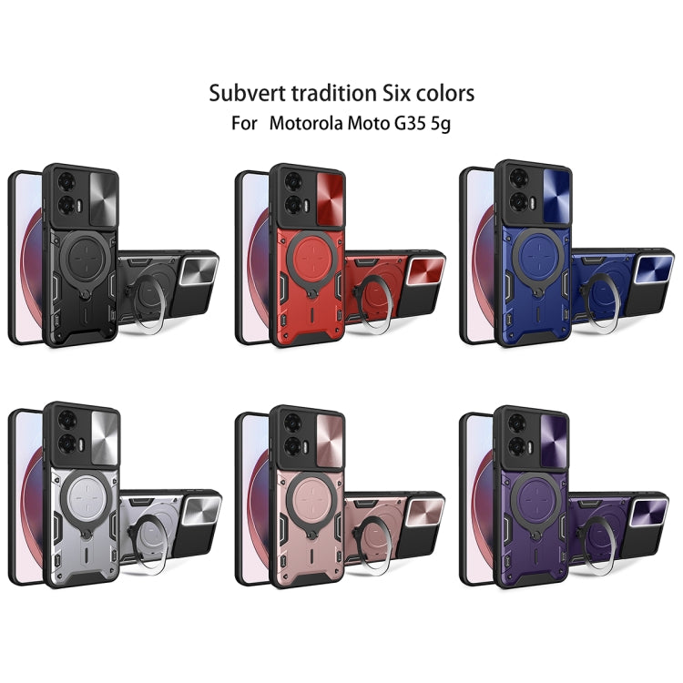 For Motorola Moto G35 CD Texture Sliding Camshield Magnetic Holder Phone Case(Red)