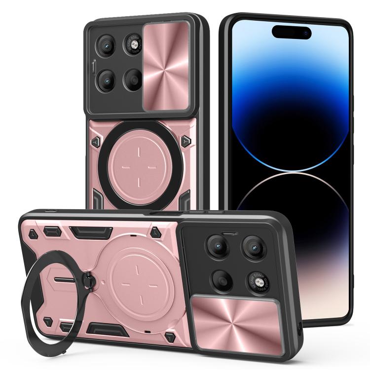 For Motorola Moto G15 CD Texture Sliding Camshield Magnetic Holder Phone Case(Pink)