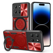 For Motorola Moto G15 CD Texture Sliding Camshield Magnetic Holder Phone Case(Red)