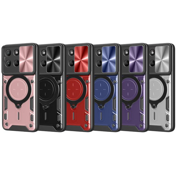 For Motorola Moto G15 CD Texture Sliding Camshield Magnetic Holder Phone Case(Red)