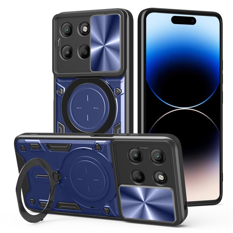 For Motorola Moto G15 CD Texture Sliding Camshield Magnetic Holder Phone Case(Blue)