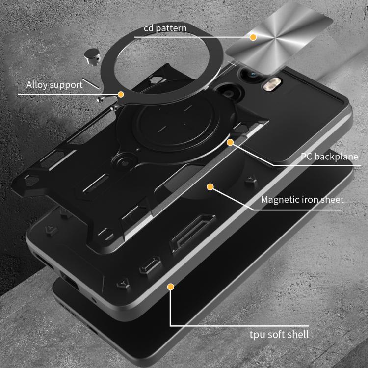 For Motorola Moto G05 CD Texture Sliding Camshield Magnetic Holder Phone Case(Black)