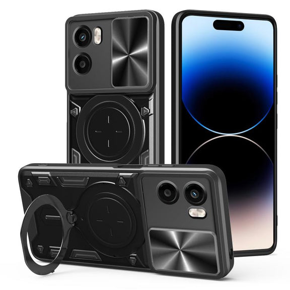 For Motorola Moto G05 CD Texture Sliding Camshield Magnetic Holder Phone Case(Black)
