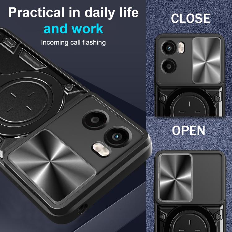 For Motorola Moto G05 CD Texture Sliding Camshield Magnetic Holder Phone Case(Black)