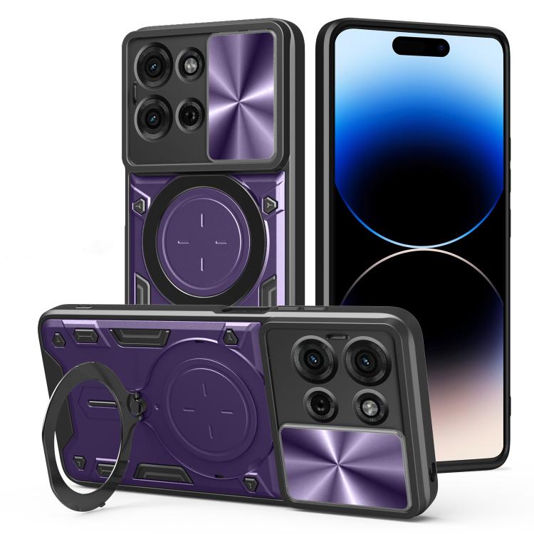 For Motorola Moto G75 5G CD Texture Sliding Camshield Magnetic Holder Phone Case(Purple)