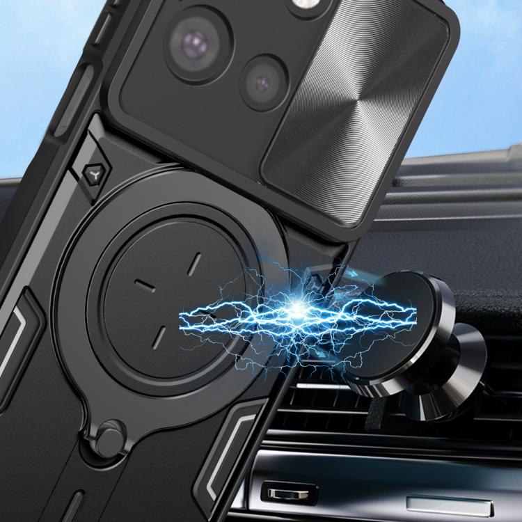 For Motorola Moto G 2025 CD Texture Sliding Camshield Magnetic Holder Phone Case(Black)