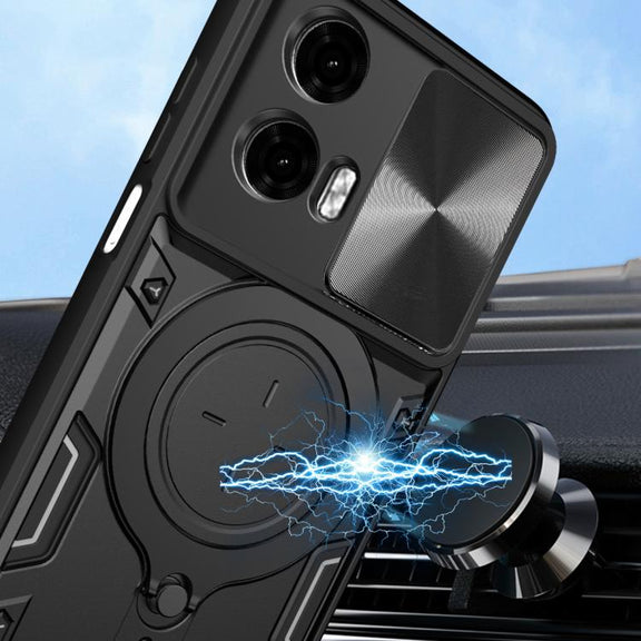 For Motorola Moto G24 Power CD Texture Sliding Camshield Magnetic Holder Phone Case(Black)