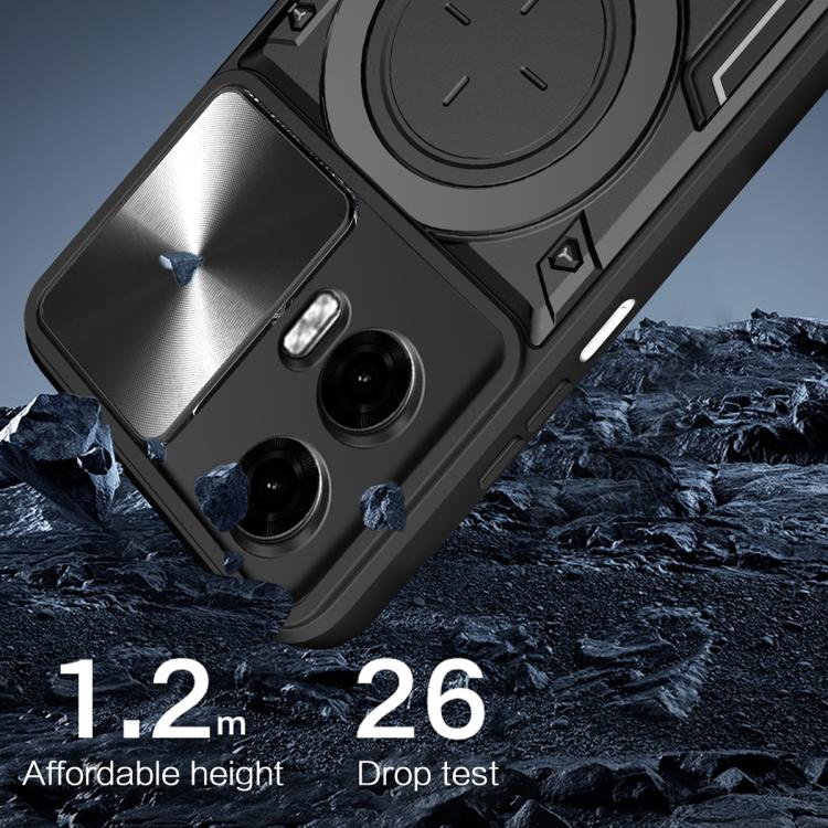 For Motorola Moto G24 Power CD Texture Sliding Camshield Magnetic Holder Phone Case(Black)