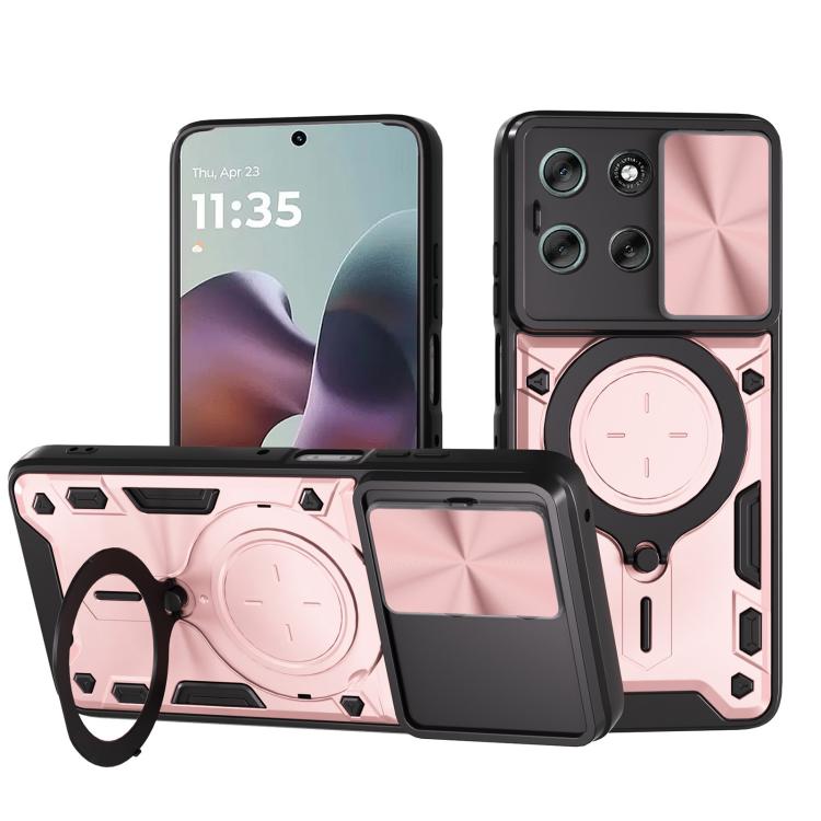 For Motorola Moto G56 5G CD Texture Sliding Camshield Magnetic Holder Phone Case(Pink)