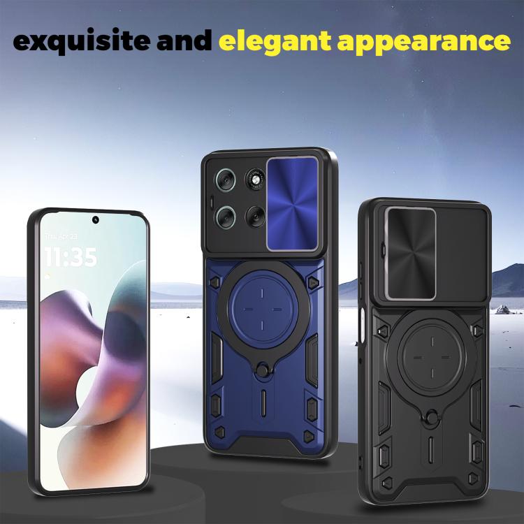 For Motorola Moto G56 5G CD Texture Sliding Camshield Magnetic Holder Phone Case(Blue)