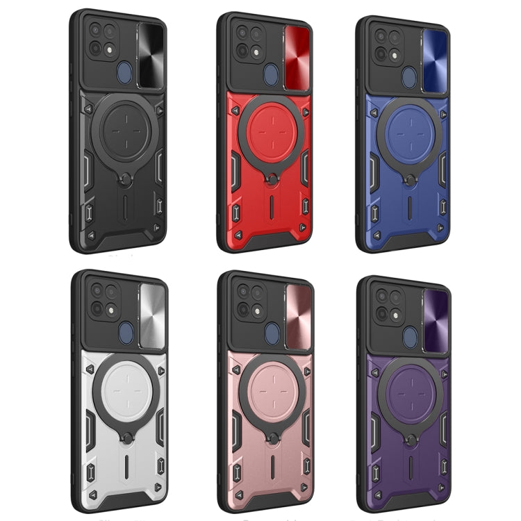 For OPPO A15 / A15s / A35 2021 CD Texture Sliding Camshield Magnetic Holder Phone Case(Blue)