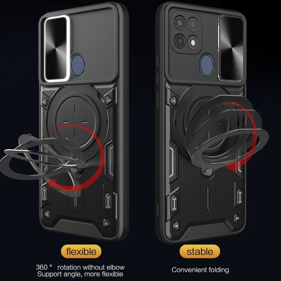 For OPPO A15 / A15s / A35 2021 CD Texture Sliding Camshield Magnetic Holder Phone Case(Blue)