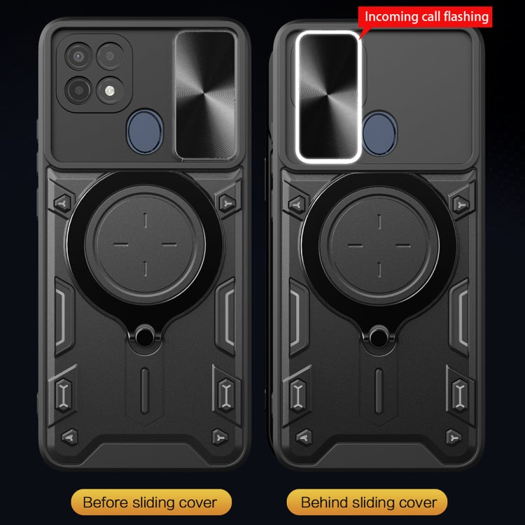For OPPO A15 / A15s / A35 2021 CD Texture Sliding Camshield Magnetic Holder Phone Case(Blue)