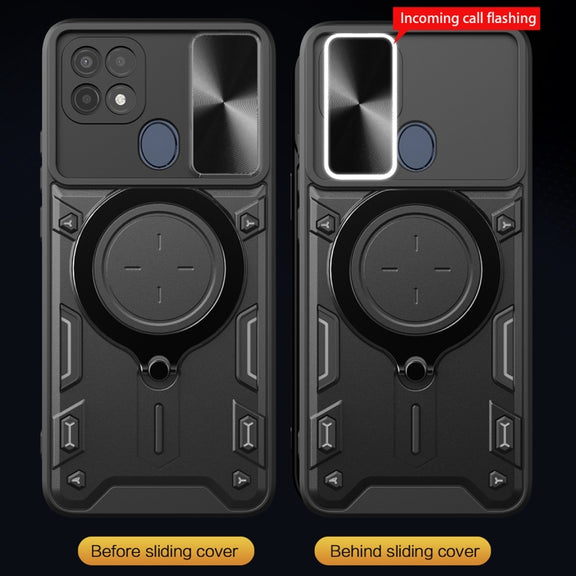 For OPPO A15 / A15s / A35 2021 CD Texture Sliding Camshield Magnetic Holder Phone Case(Blue)