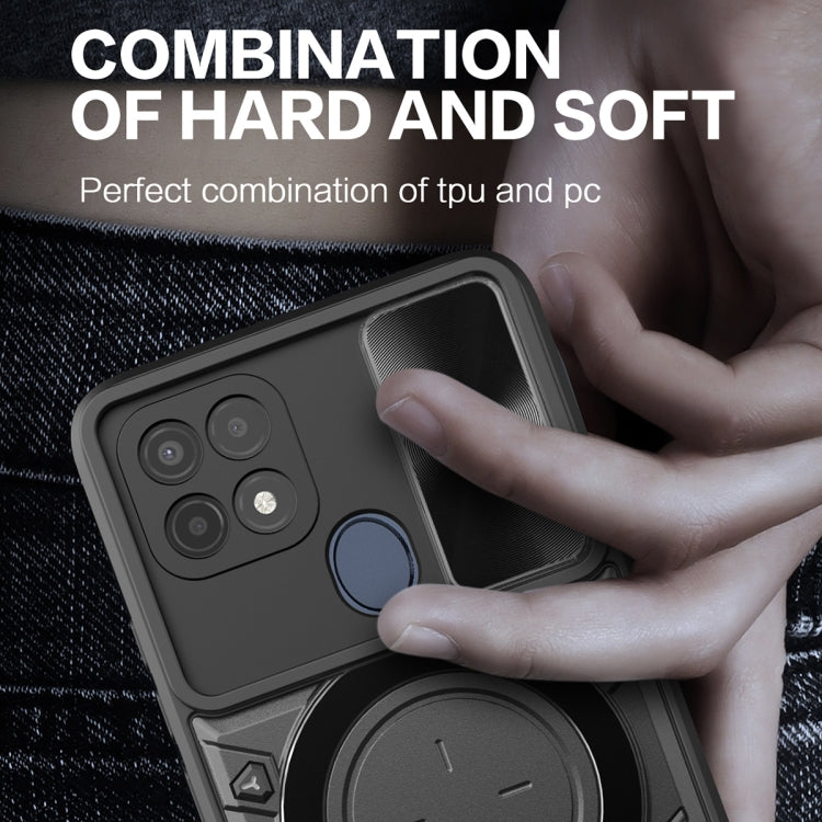 For OPPO A15 / A15s / A35 2021 CD Texture Sliding Camshield Magnetic Holder Phone Case(Blue)