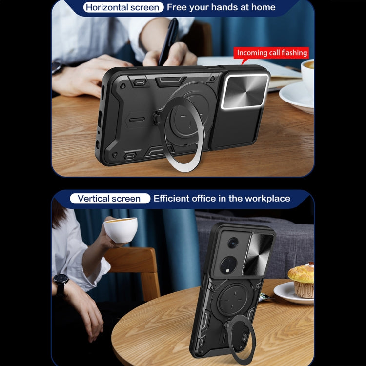 For OPPO Reno8 T 5G CD Texture Sliding Camshield Magnetic Holder Phone Case(Red)