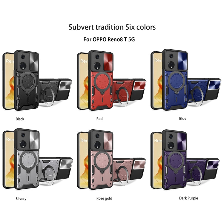 For OPPO Reno8 T 5G CD Texture Sliding Camshield Magnetic Holder Phone Case(Blue)