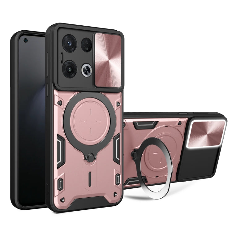 For OPPO Reno8 Pro 5G CD Texture Sliding Camshield Magnetic Holder Phone Case(Pink)