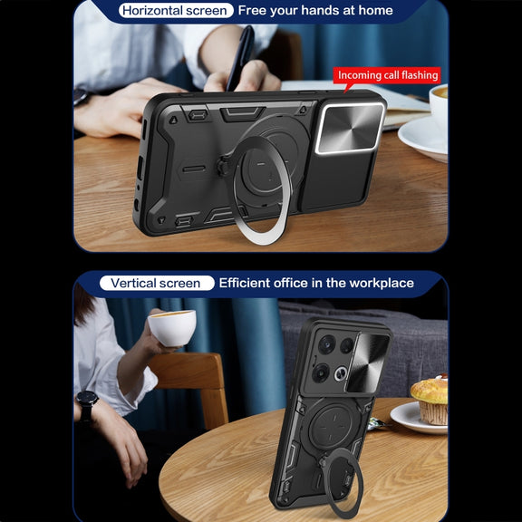 For OPPO Reno8 Pro 5G CD Texture Sliding Camshield Magnetic Holder Phone Case(Black)