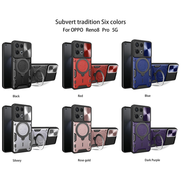 For OPPO Reno8 Pro 5G CD Texture Sliding Camshield Magnetic Holder Phone Case(Red)