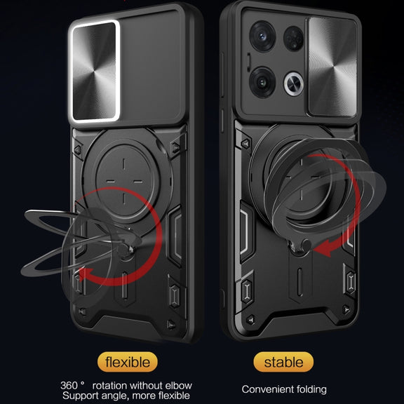 For OPPO Reno8 Pro 5G CD Texture Sliding Camshield Magnetic Holder Phone Case(Red)