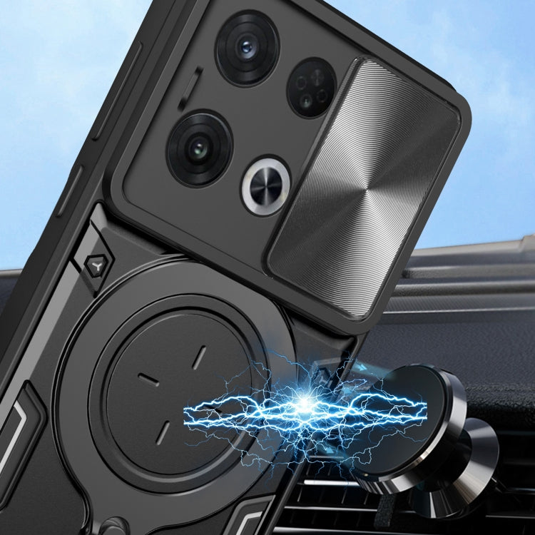 For OPPO Reno8 Pro 5G CD Texture Sliding Camshield Magnetic Holder Phone Case(Blue)