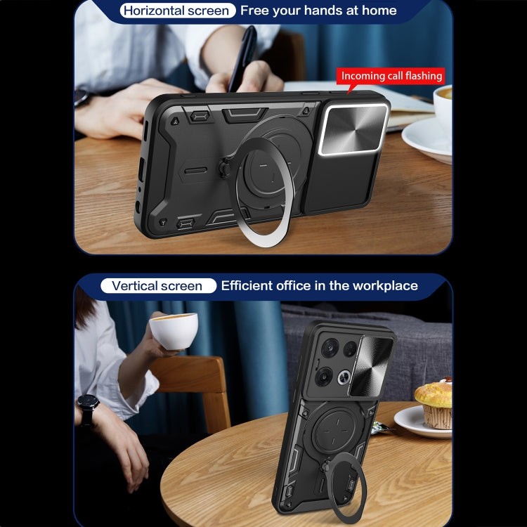 For OPPO Reno8 Pro 5G CD Texture Sliding Camshield Magnetic Holder Phone Case(Blue)