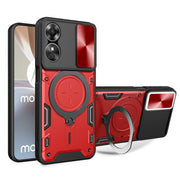 For OPPO A17 4G CD Texture Sliding Camshield Magnetic Holder Phone Case(Red)